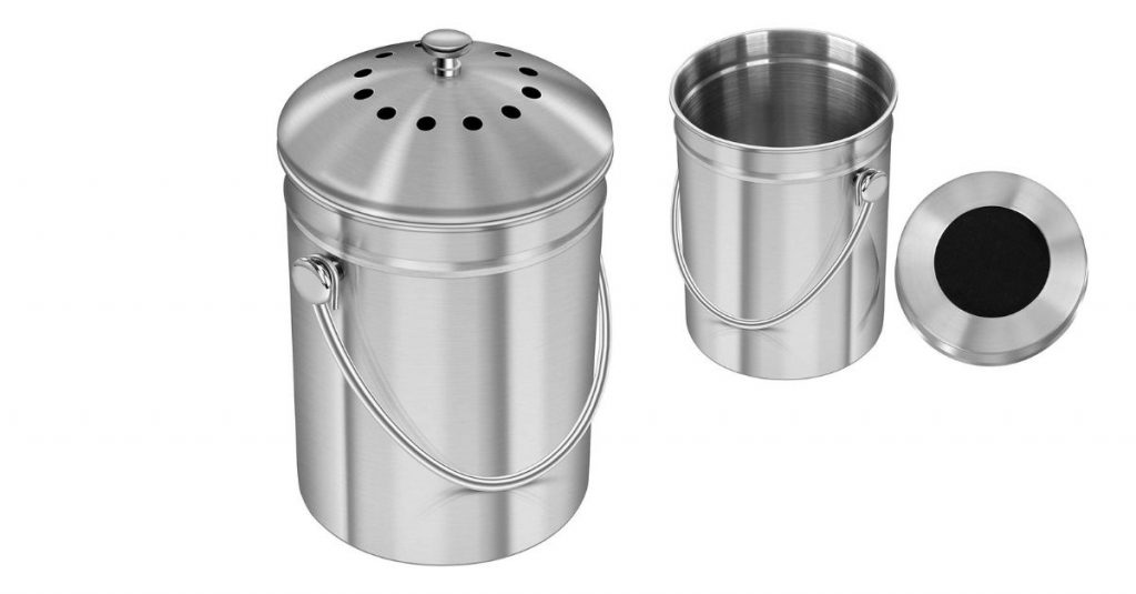 Compostiera Da Cucina VERENZO - 4L, Bambù E Acciaio, Filtro Carbone Antiodore, Compatta - Foto 4