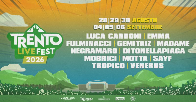 Trento Live Fest 2026, il festival che unisce musica e territorio: due weekend di grande live alla Trentino Music Arena